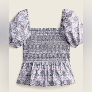 J. Crew smocked square neck Puff floral LIBERTY fabrics crop blouse top organic